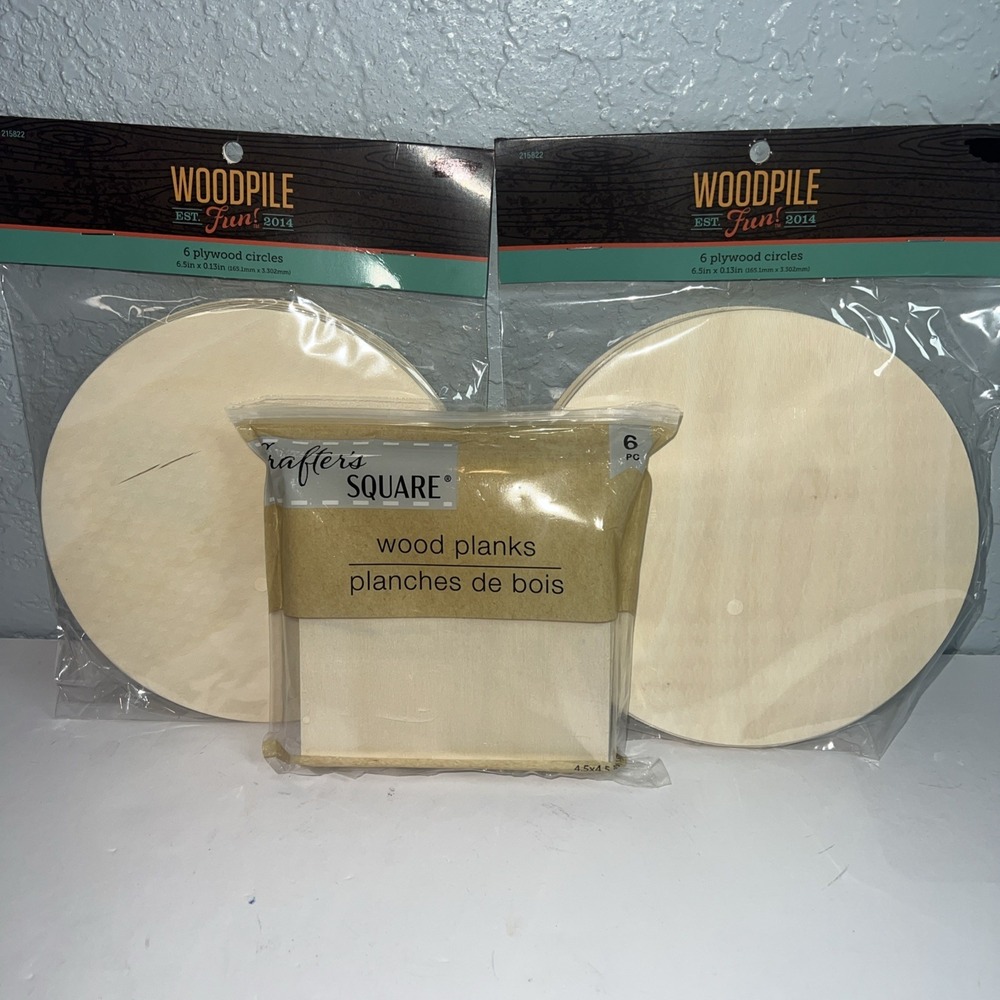 12Pcs Woodpile Wood Circles For Crafts, & 6 Unfinished‎ Square Wood Planks